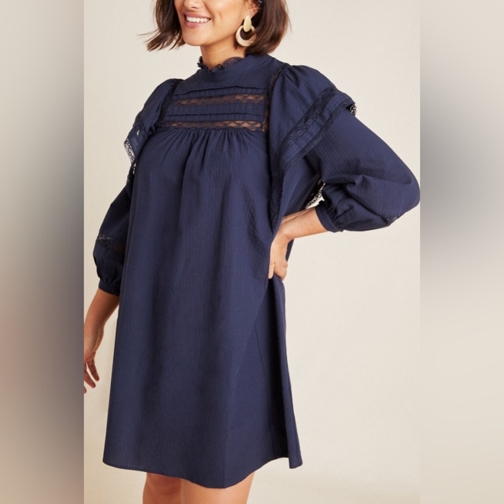 Anthropologie Midnight Blue Lace Mini Dress